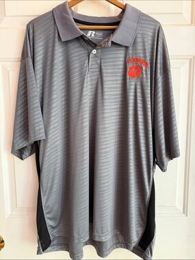 Clemson Russell Athletic Gray Polo with Orange Clemson Paw Embroidery